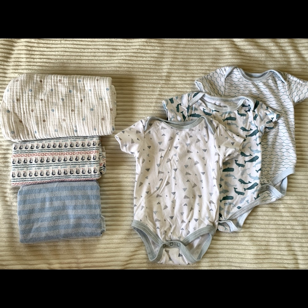 3pc Ocean theme baby boy clothes with blanket